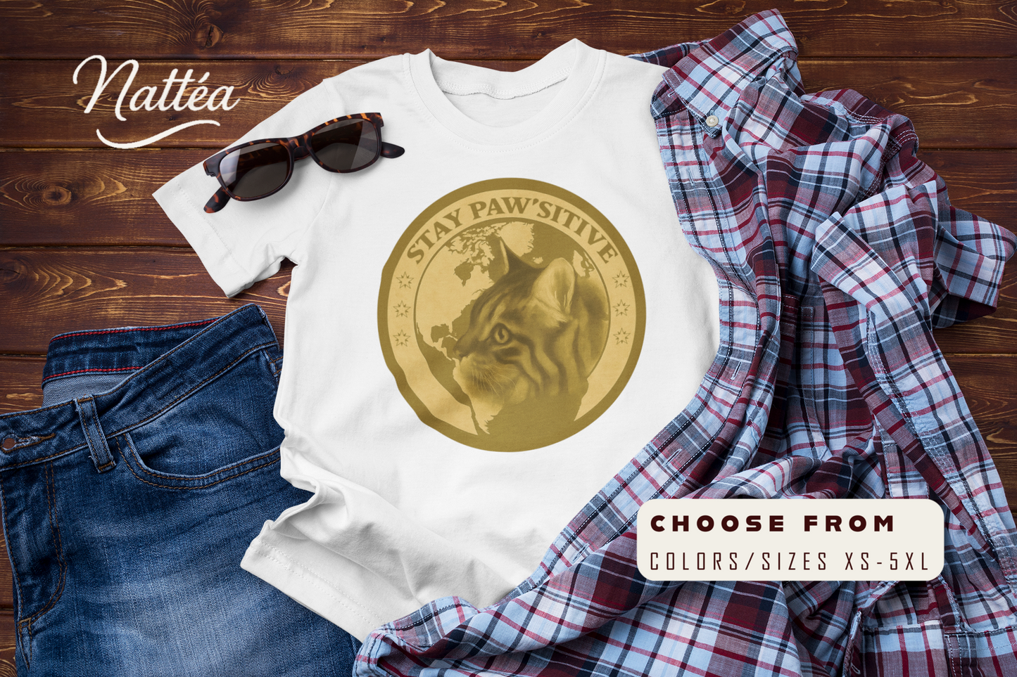 Stay Paw’sitive T-Shirt – Funny Cat Lover Travel Adventure Tee