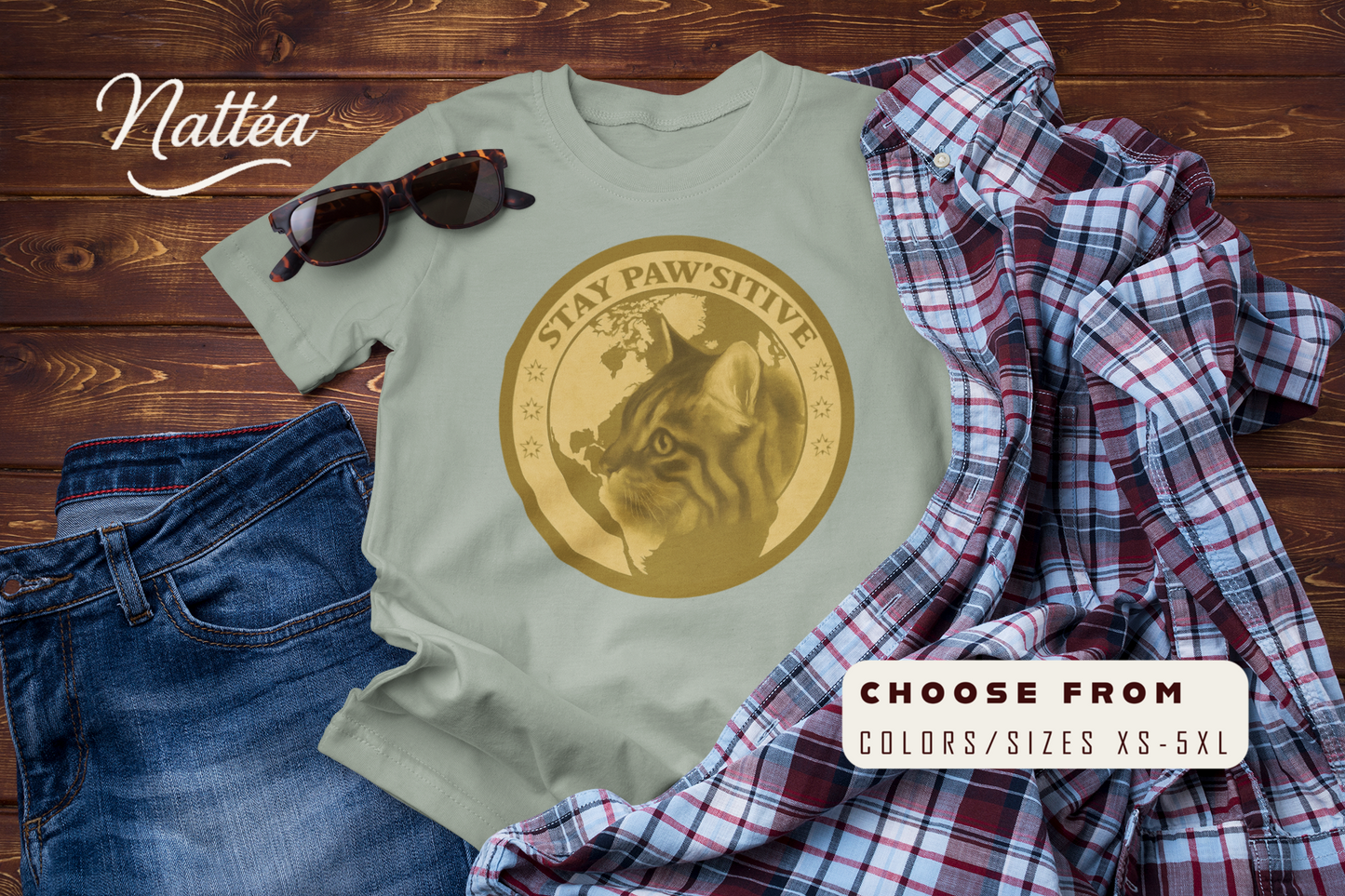 Stay Paw’sitive T-Shirt – Funny Cat Lover Travel Adventure Tee