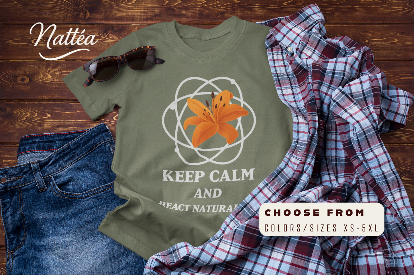 Keep Calm and React Naturally – Funny Science Traveler T-Shirt