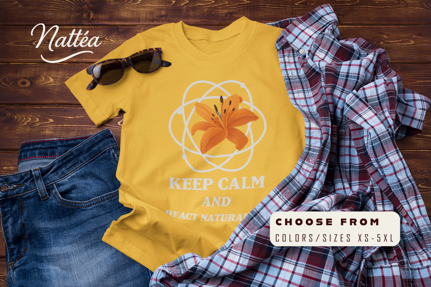 Keep Calm and React Naturally – Funny Science Traveler T-Shirt