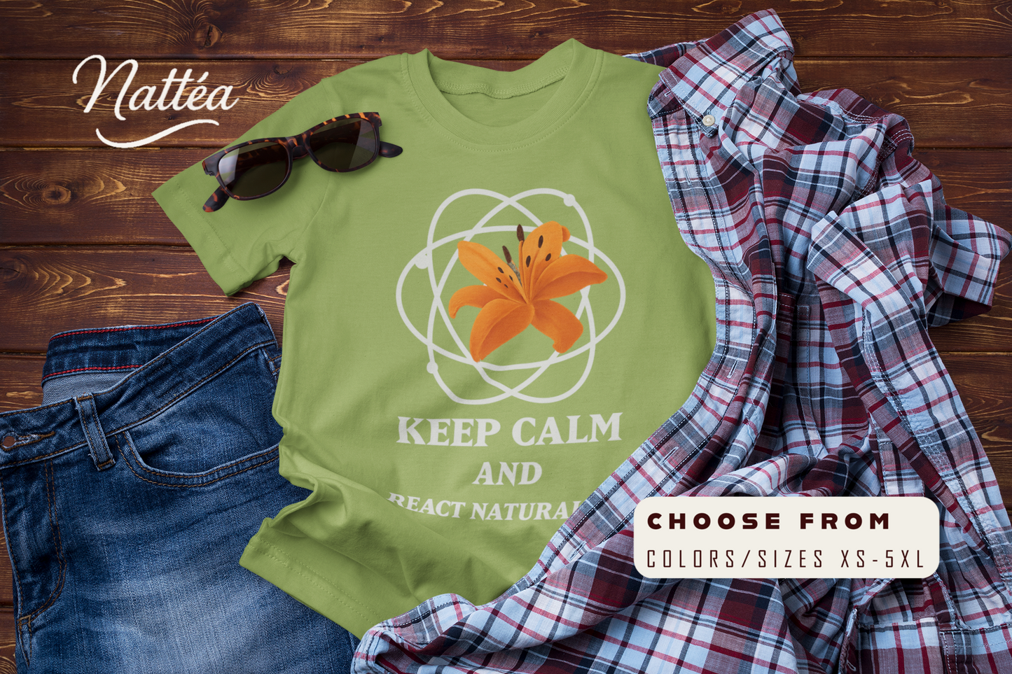 Keep Calm and React Naturally – Funny Science Traveler T-Shirt