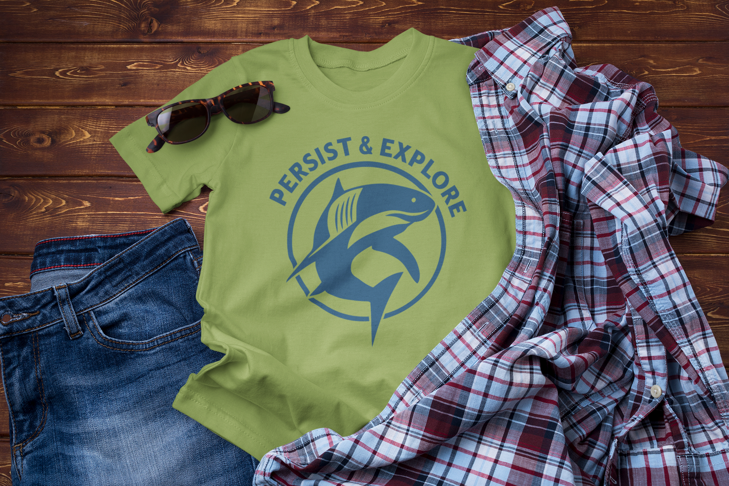 Persist & Explore – Bold Shark Travel Shirt for Fearless Explorers