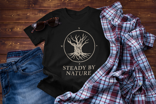 Steady by Nature – Minimal Tree Travel T-Shirt for Calm Souls & Explorers