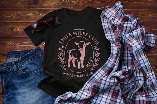 Smile Miles Club – Positive Vibes Travel T-Shirt with Cute Lamb Design