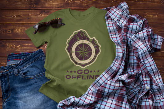Go Offline Mountain Compass T-Shirt – Outdoor Travel Adventure