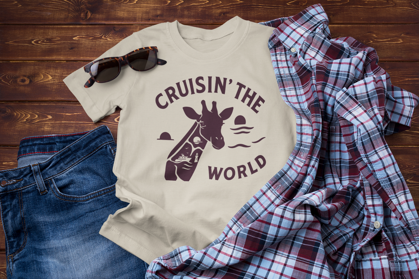 Cruisin’ the World T-Shirt – Giraffe Travel Adventure Graphic Tee