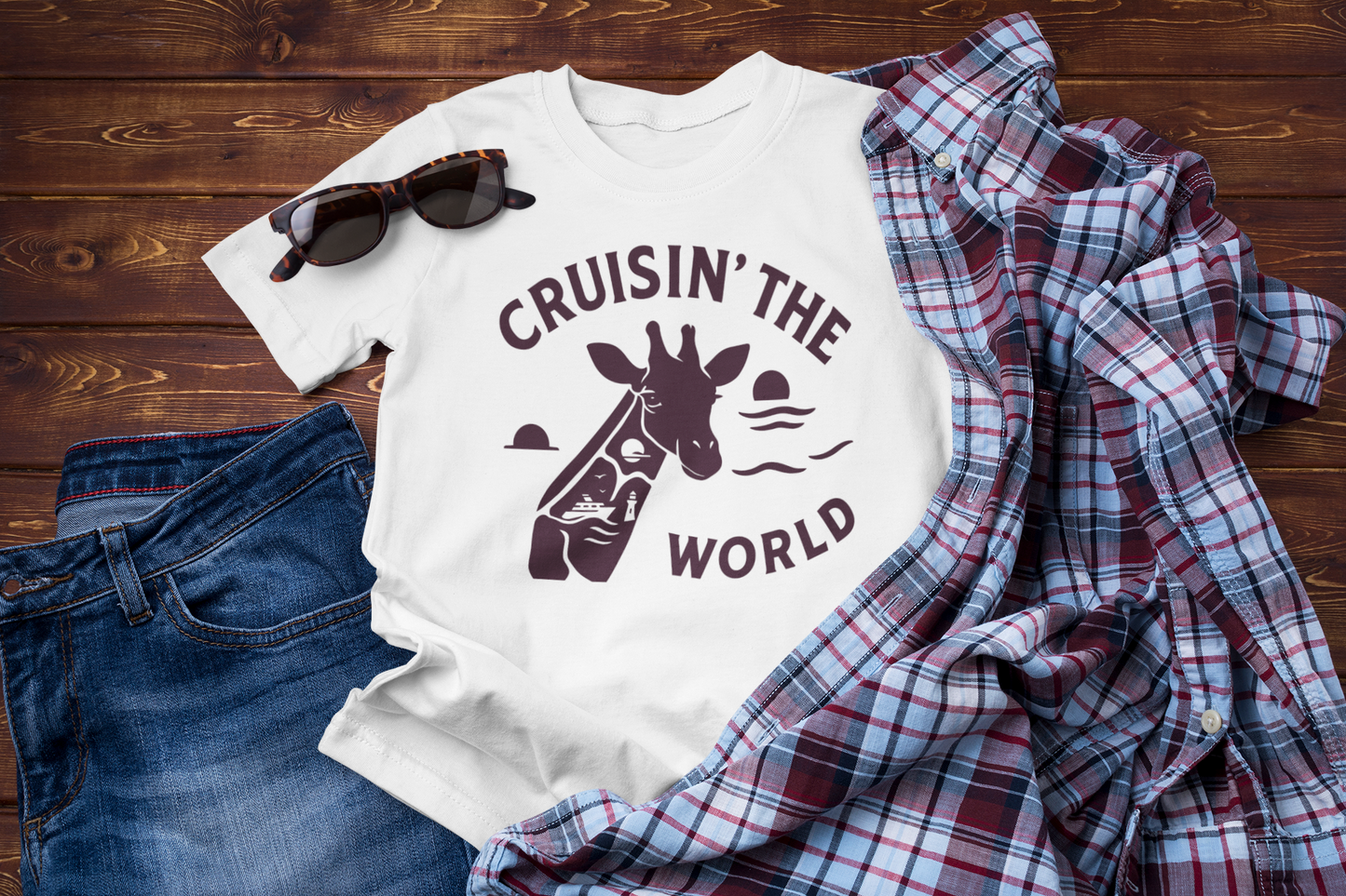 Cruisin’ the World T-Shirt – Giraffe Travel Adventure Graphic Tee