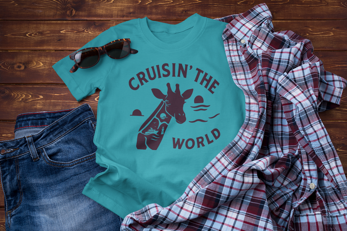 Cruisin’ the World T-Shirt – Giraffe Travel Adventure Graphic Tee