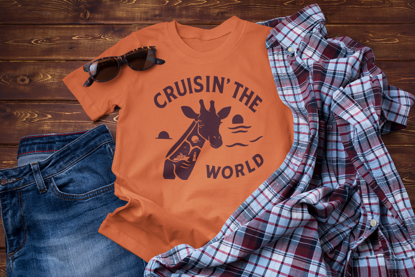 Cruisin’ the World T-Shirt – Giraffe Travel Adventure Graphic Tee