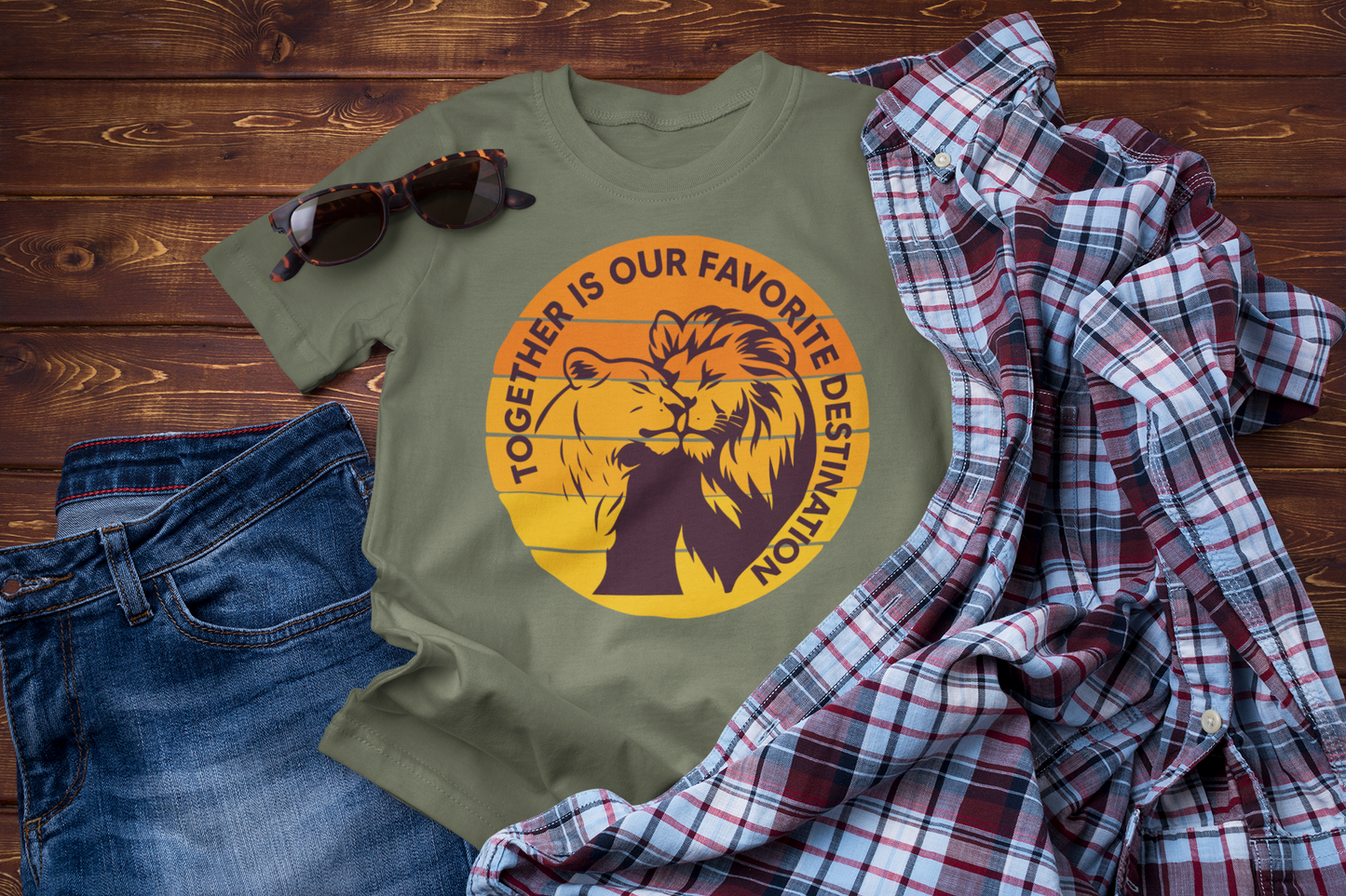 Together, Anywhere Feels Home T-Shirt – Romantic Lion Couple Travel Tee