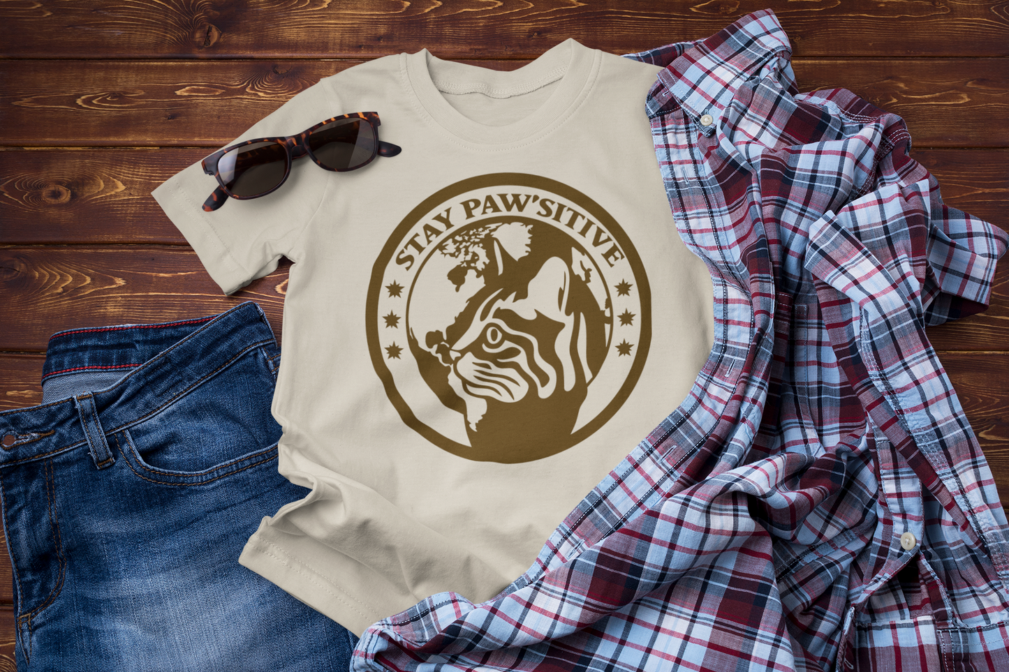 Stay Paw’sitive T-Shirt – Funny Cat Lover Travel Adventure Tee