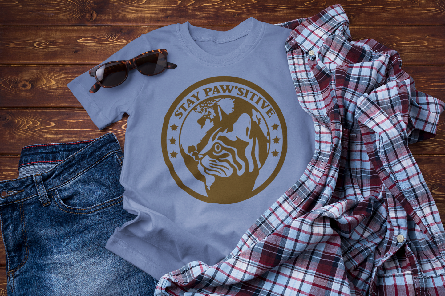 Stay Paw’sitive T-Shirt – Funny Cat Lover Travel Adventure Tee