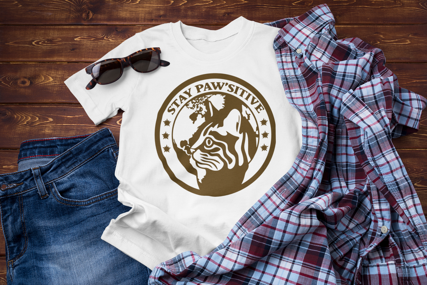 Stay Paw’sitive T-Shirt – Funny Cat Lover Travel Adventure Tee