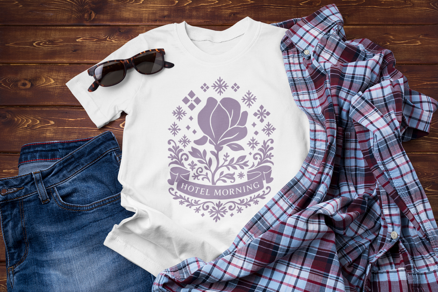 Hotel Morning Travel Tee – Winter Magnolia Flower Shirt