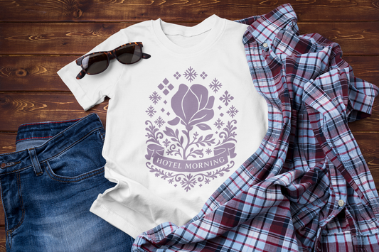 Hotel Morning Travel Tee – Winter Magnolia Flower Shirt