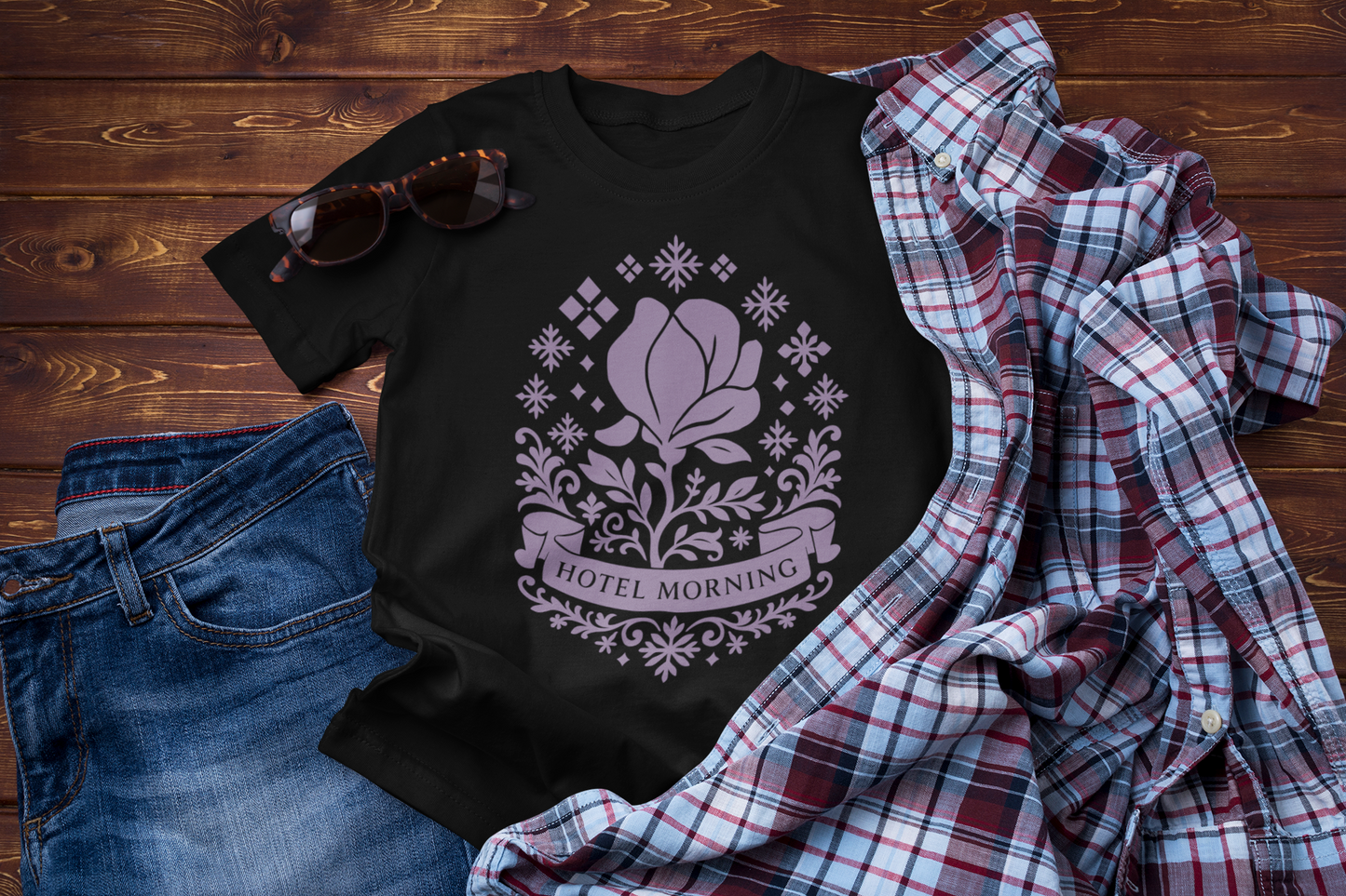 Hotel Morning Travel Tee – Winter Magnolia Flower Shirt