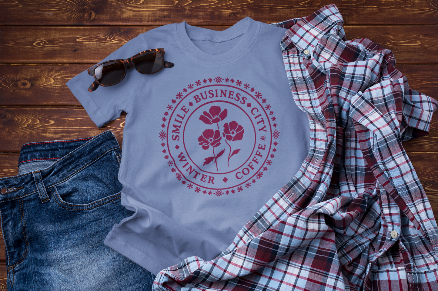 Business Trip Fueled by Coffee – Winter City Poppy Graphic Tee