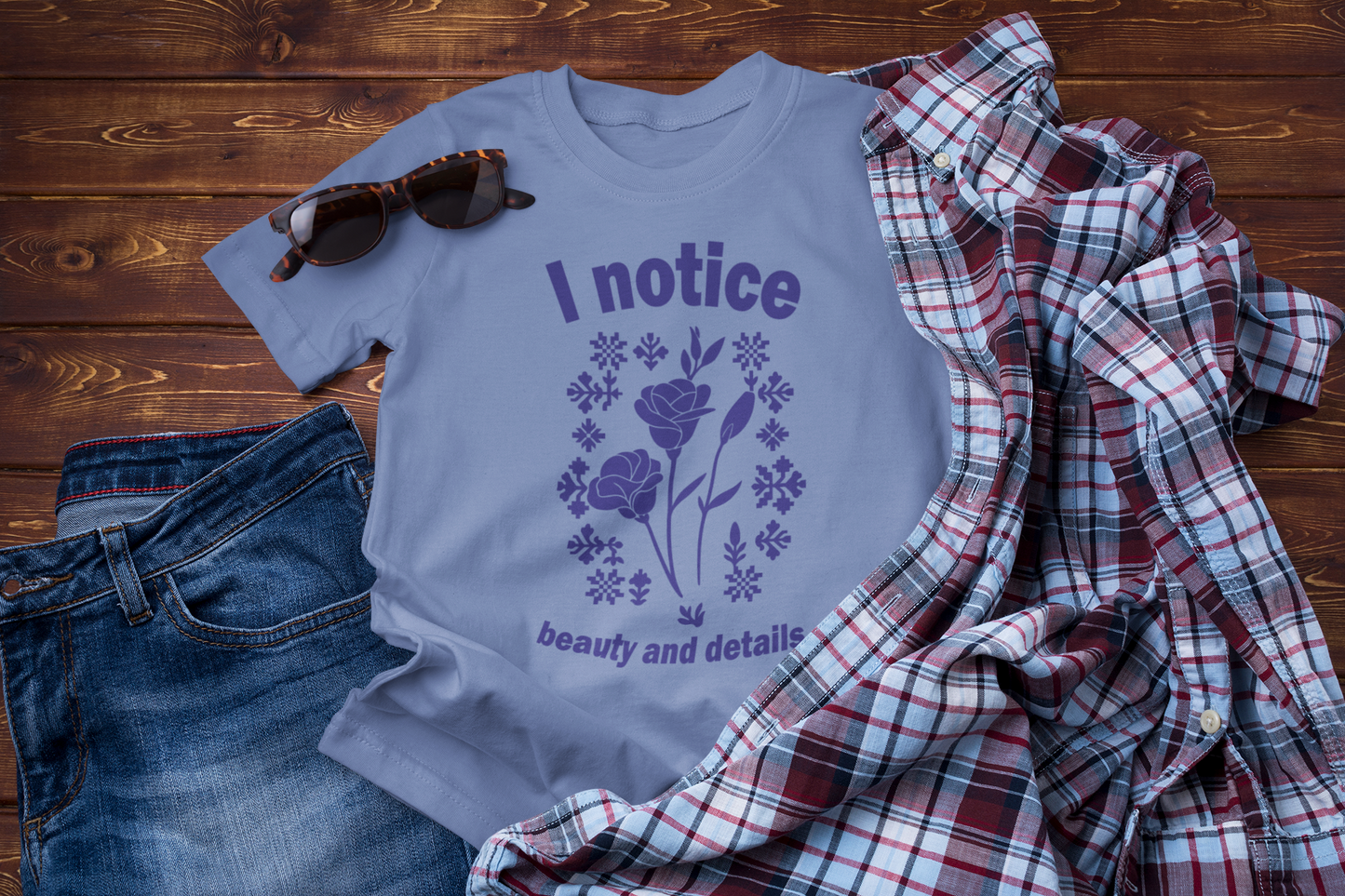 I Notice Beauty and Details Tee – Winter Floral Pattern Graphic