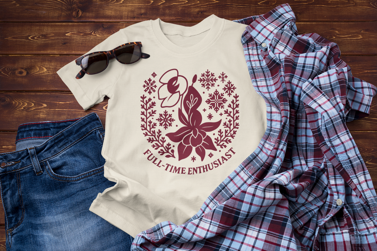 Full-Time Enthusiast Tee – Winter Floral Folk Graphic