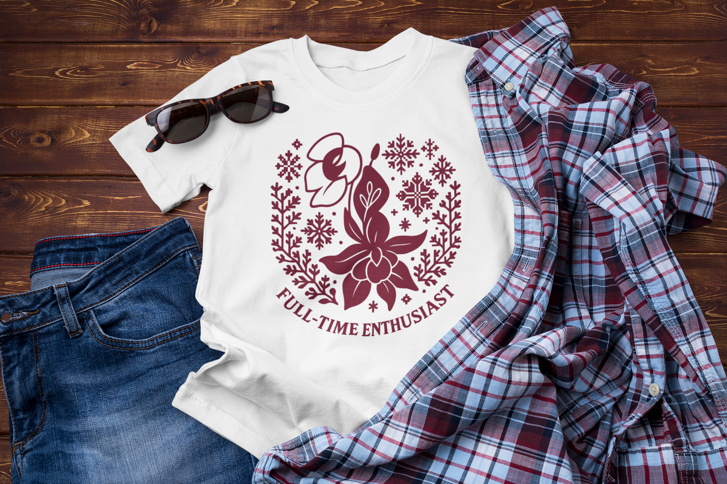 Full-Time Enthusiast Tee – Winter Floral Folk Graphic