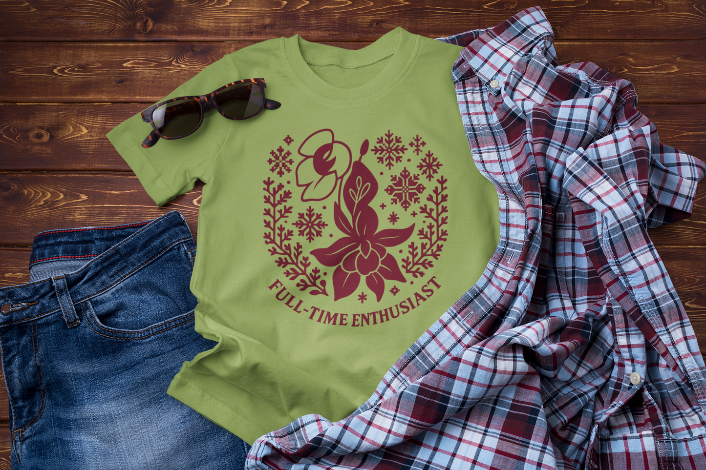 Full-Time Enthusiast Tee – Winter Floral Folk Graphic