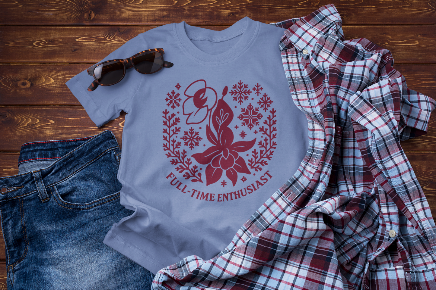 Full-Time Enthusiast Tee – Winter Floral Folk Graphic