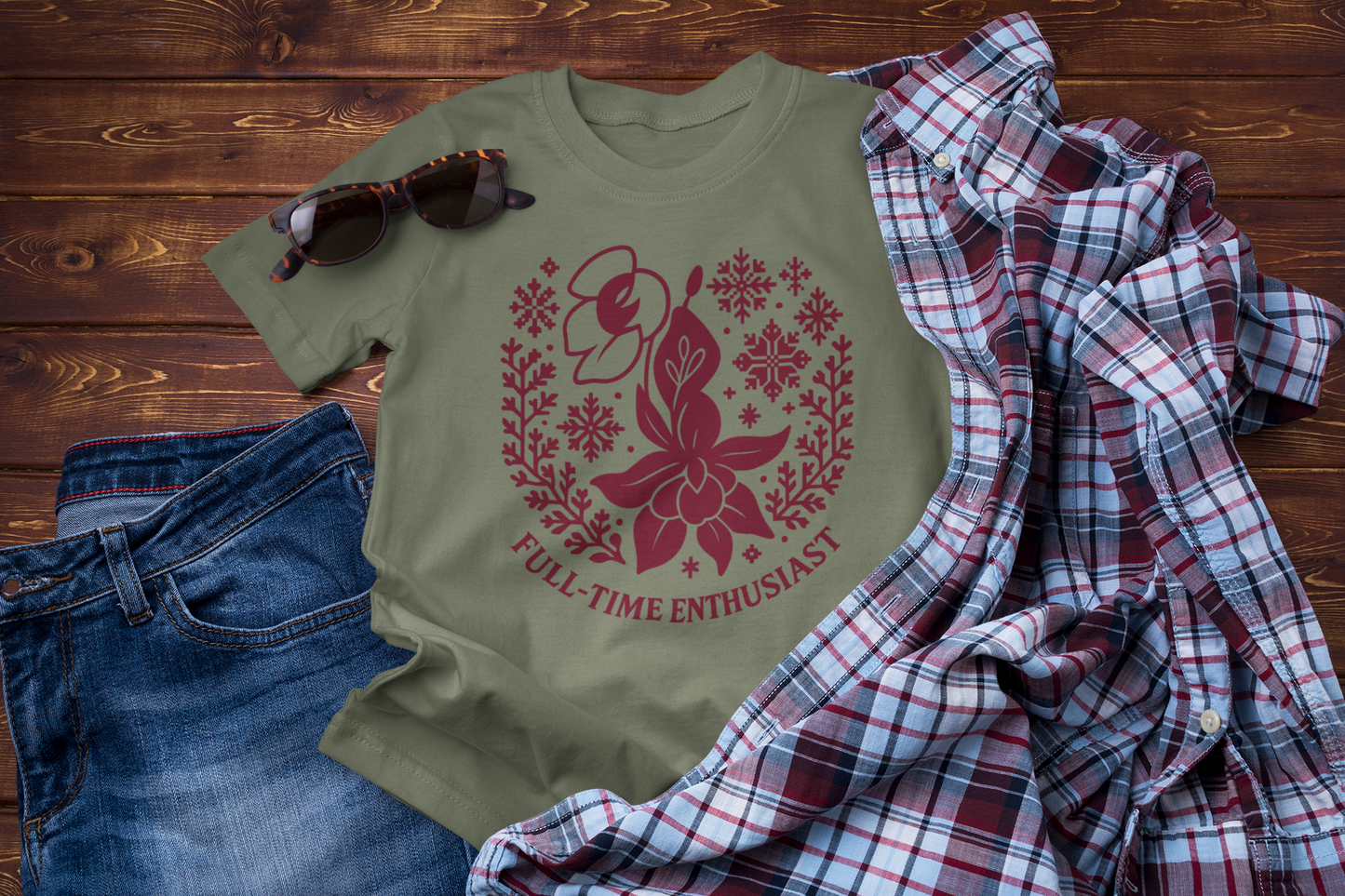 Full-Time Enthusiast Tee – Winter Floral Folk Graphic