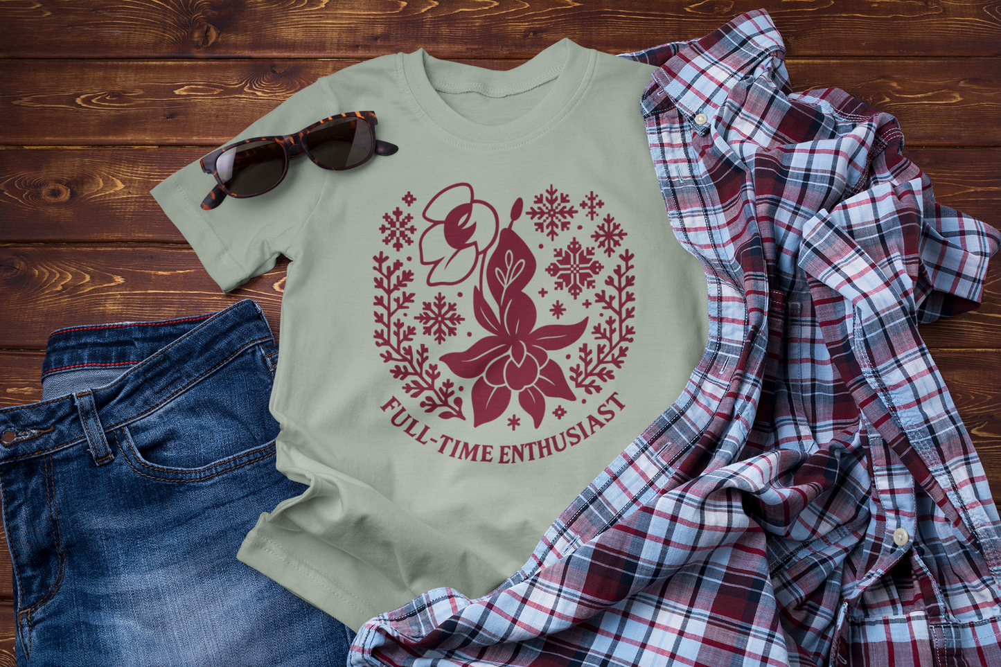 Full-Time Enthusiast Tee – Winter Floral Folk Graphic