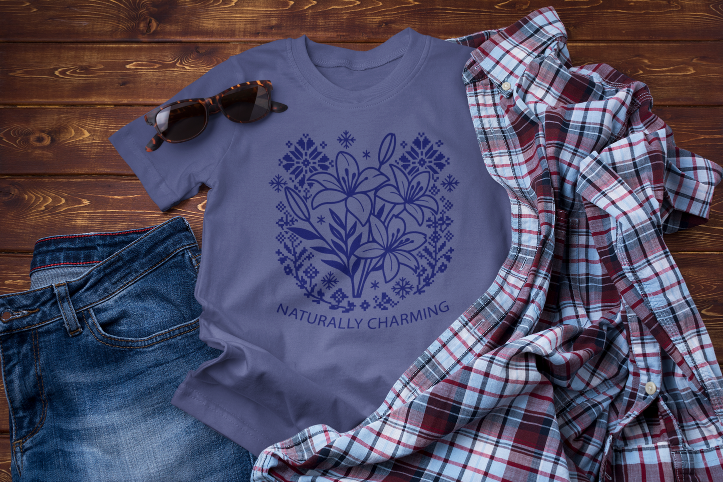 Naturally Charming – Winter Lily Floral Folk Graphic Tee