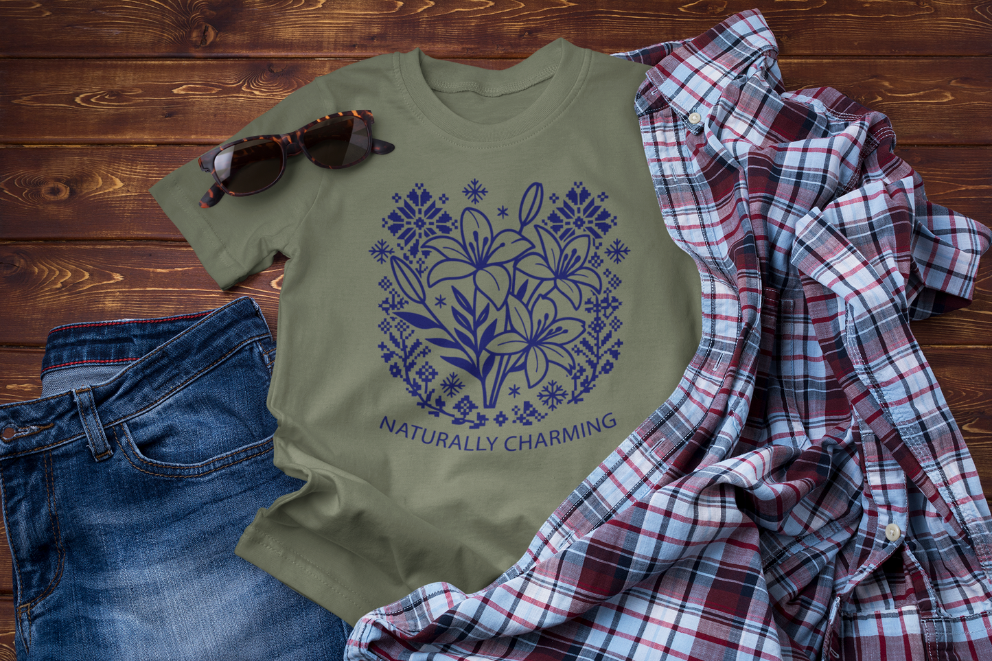 Naturally Charming – Winter Lily Floral Folk Graphic Tee