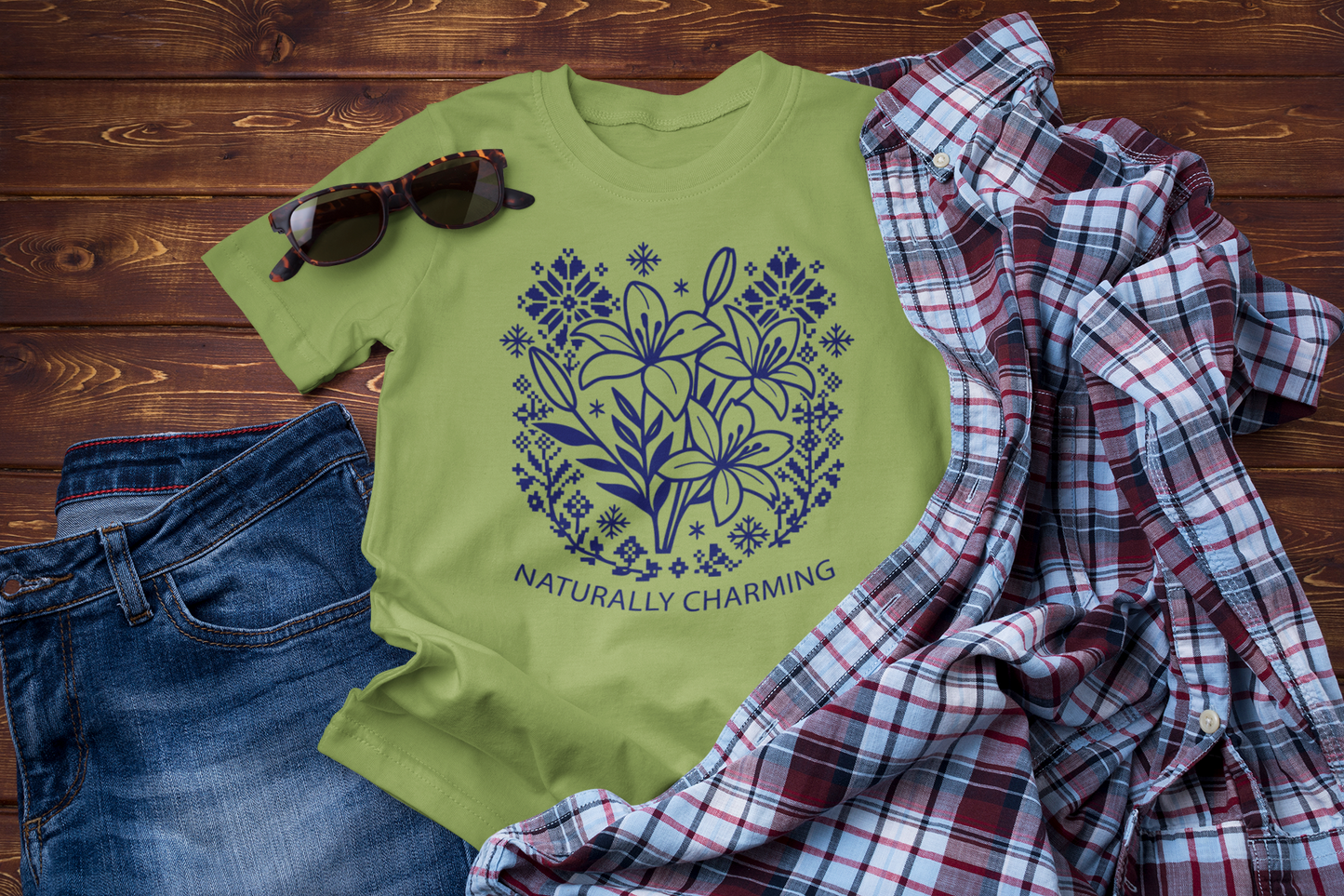 Naturally Charming – Winter Lily Floral Folk Graphic Tee