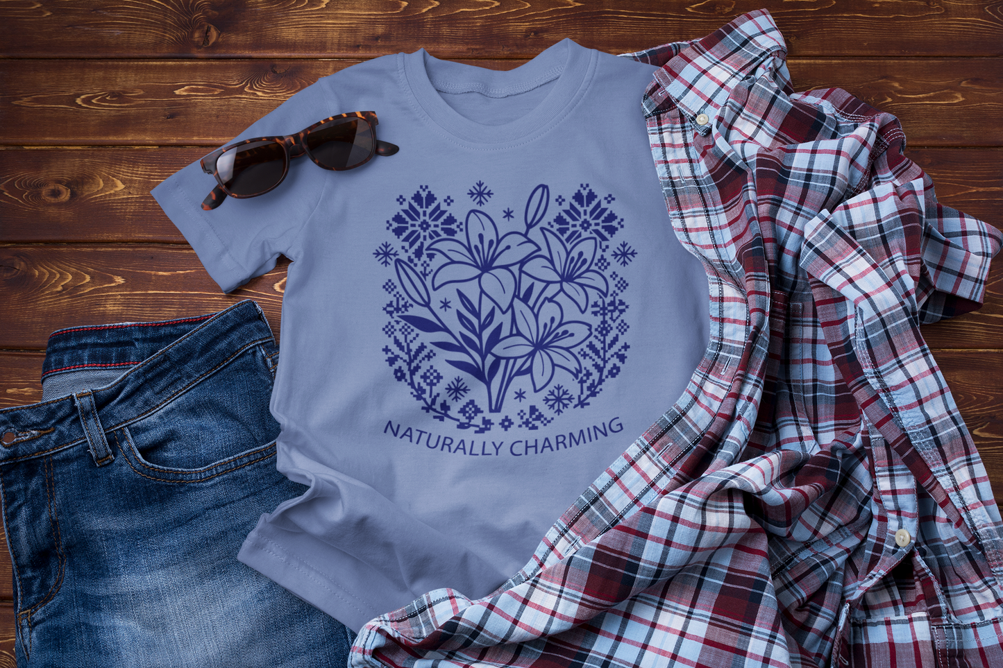 Naturally Charming – Winter Lily Floral Folk Graphic Tee