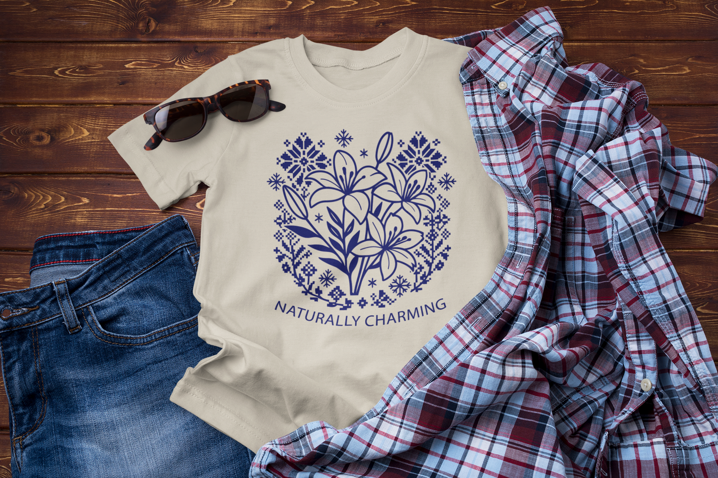 Naturally Charming – Winter Lily Floral Folk Graphic Tee