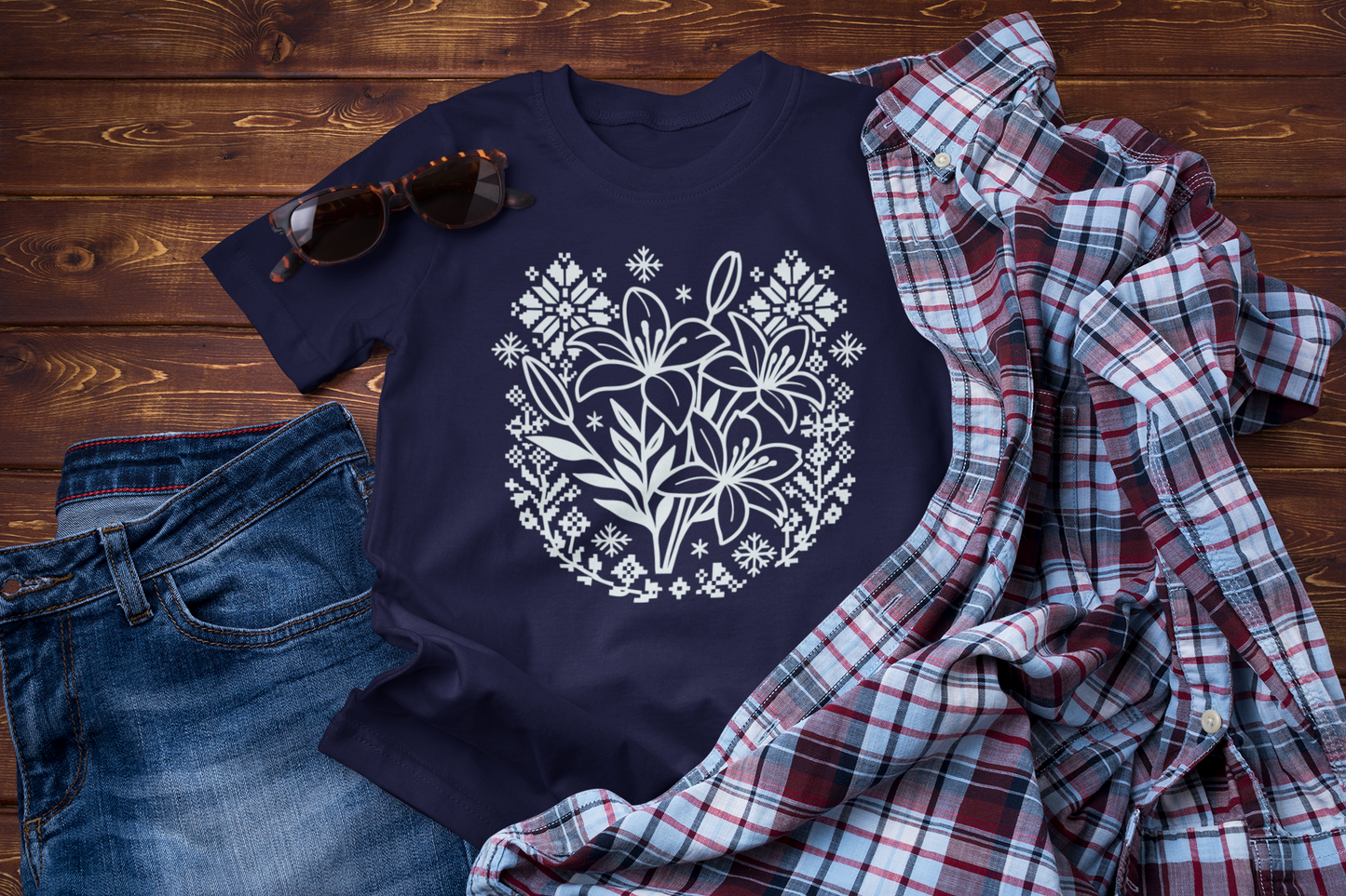 Quiet Winter Bloom – Soft Floral Folk Graphic Tee