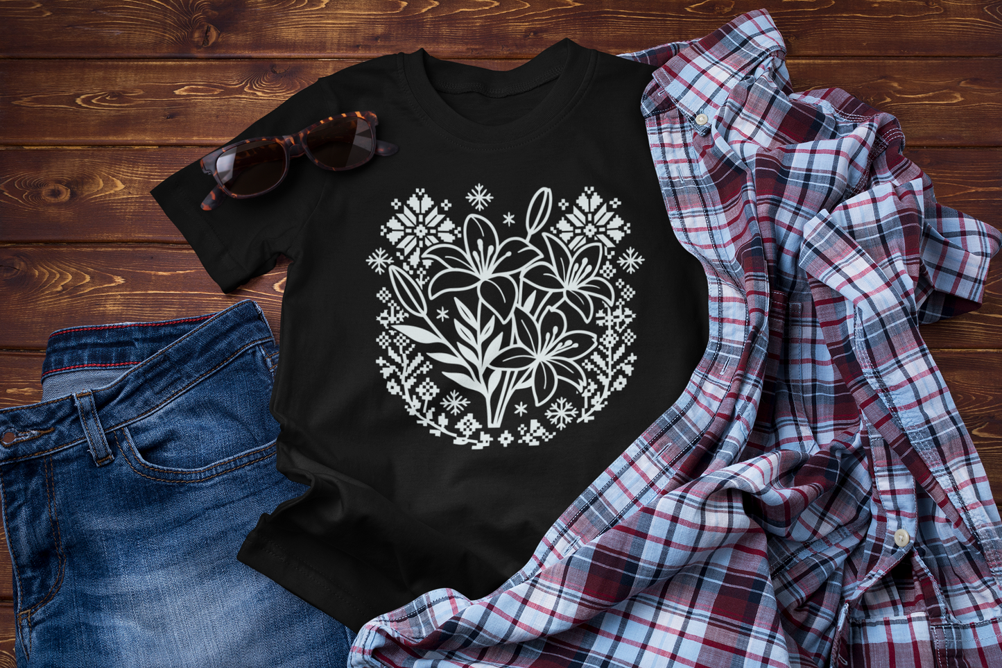 Quiet Winter Bloom – Soft Floral Folk Graphic Tee
