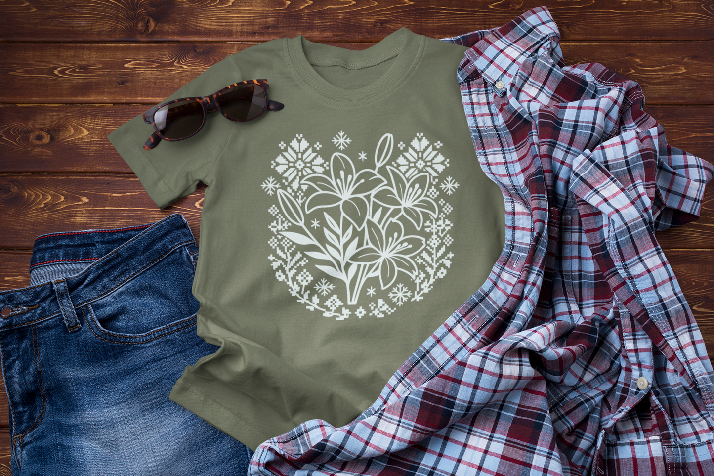Quiet Winter Bloom – Soft Floral Folk Graphic Tee