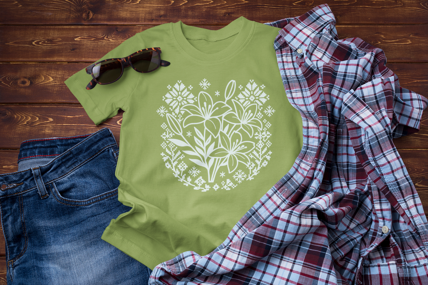 Quiet Winter Bloom – Soft Floral Folk Graphic Tee