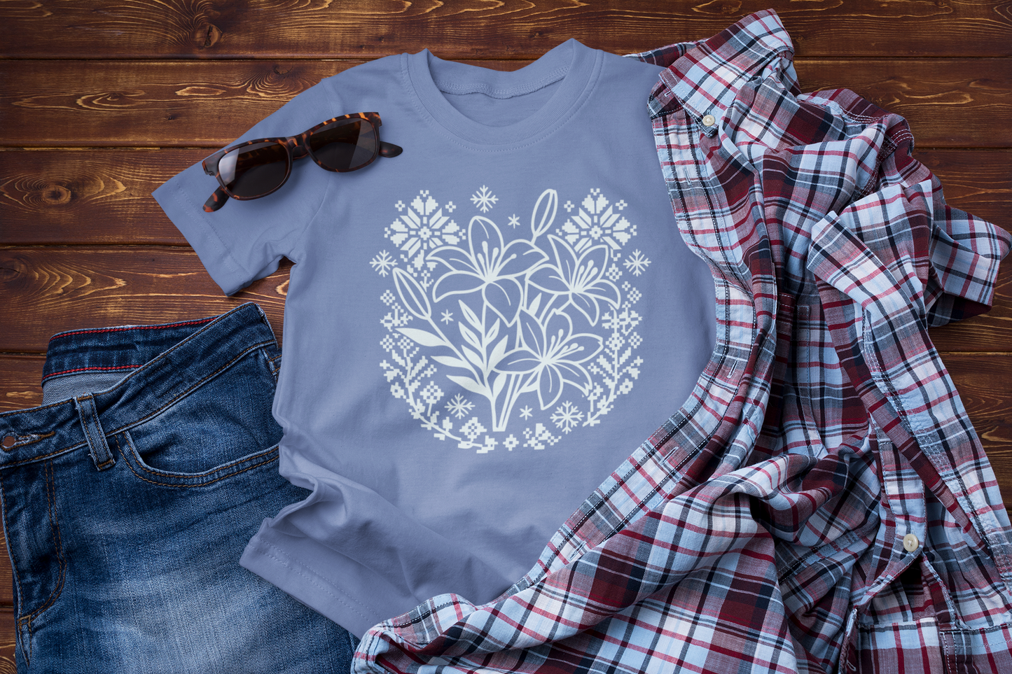 Quiet Winter Bloom – Soft Floral Folk Graphic Tee