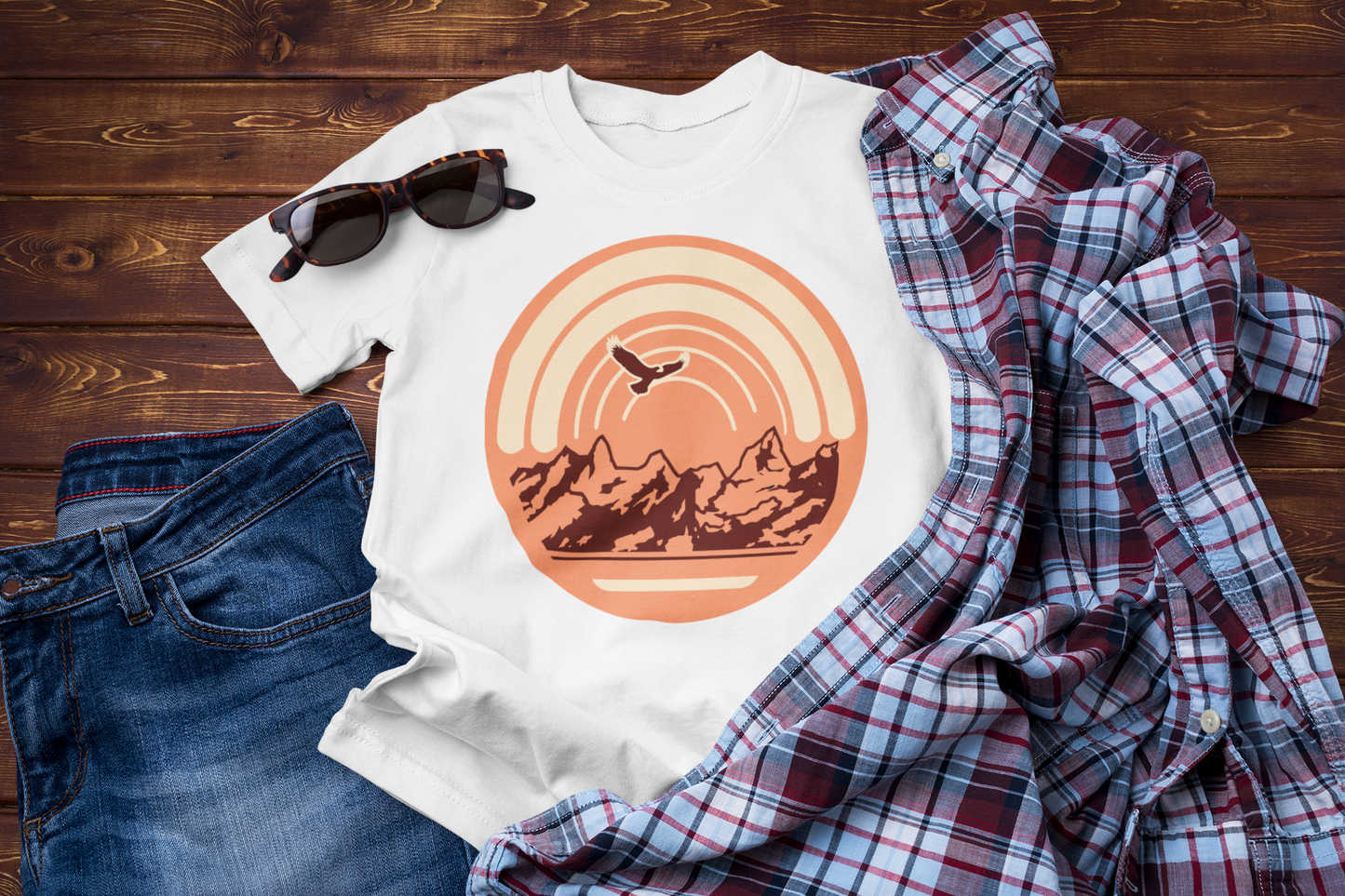 Mountain Sunset Eagle Graphic Tee – Adventure Travel Nature T-Shirt
