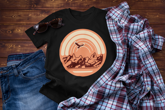 Mountain Sunset Eagle Graphic Tee – Adventure Travel Nature T-Shirt