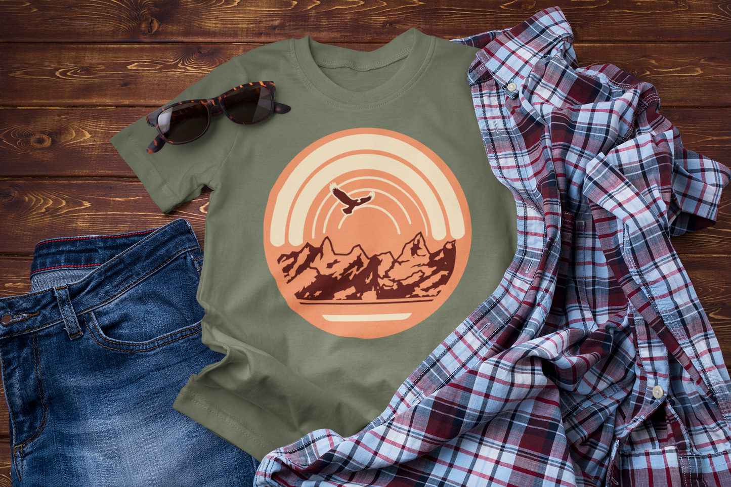 Mountain Sunset Eagle Graphic Tee – Adventure Travel Nature T-Shirt