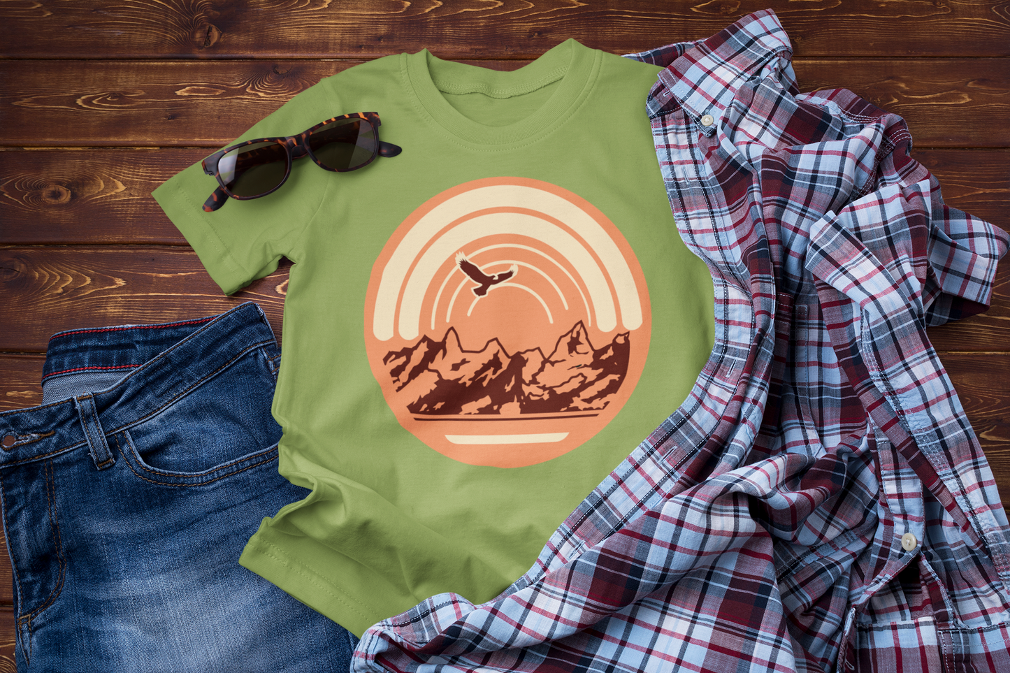 Mountain Sunset Eagle Graphic Tee – Adventure Travel Nature T-Shirt