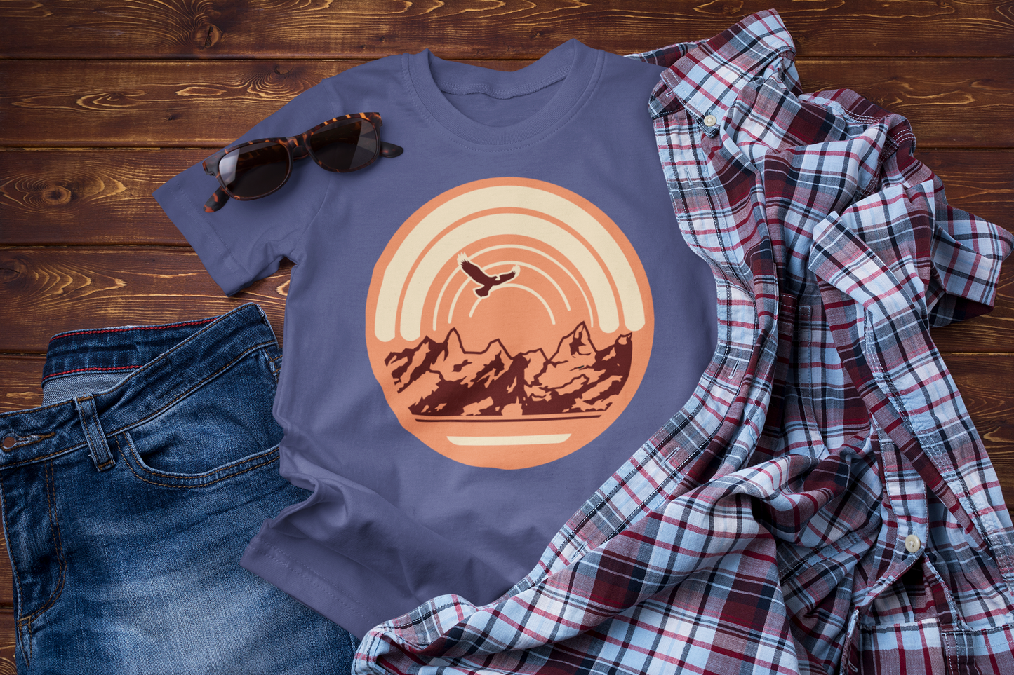 Mountain Sunset Eagle Graphic Tee – Adventure Travel Nature T-Shirt