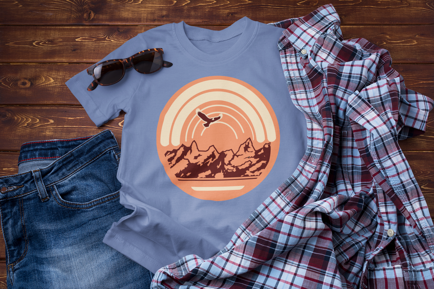 Mountain Sunset Eagle Graphic Tee – Adventure Travel Nature T-Shirt