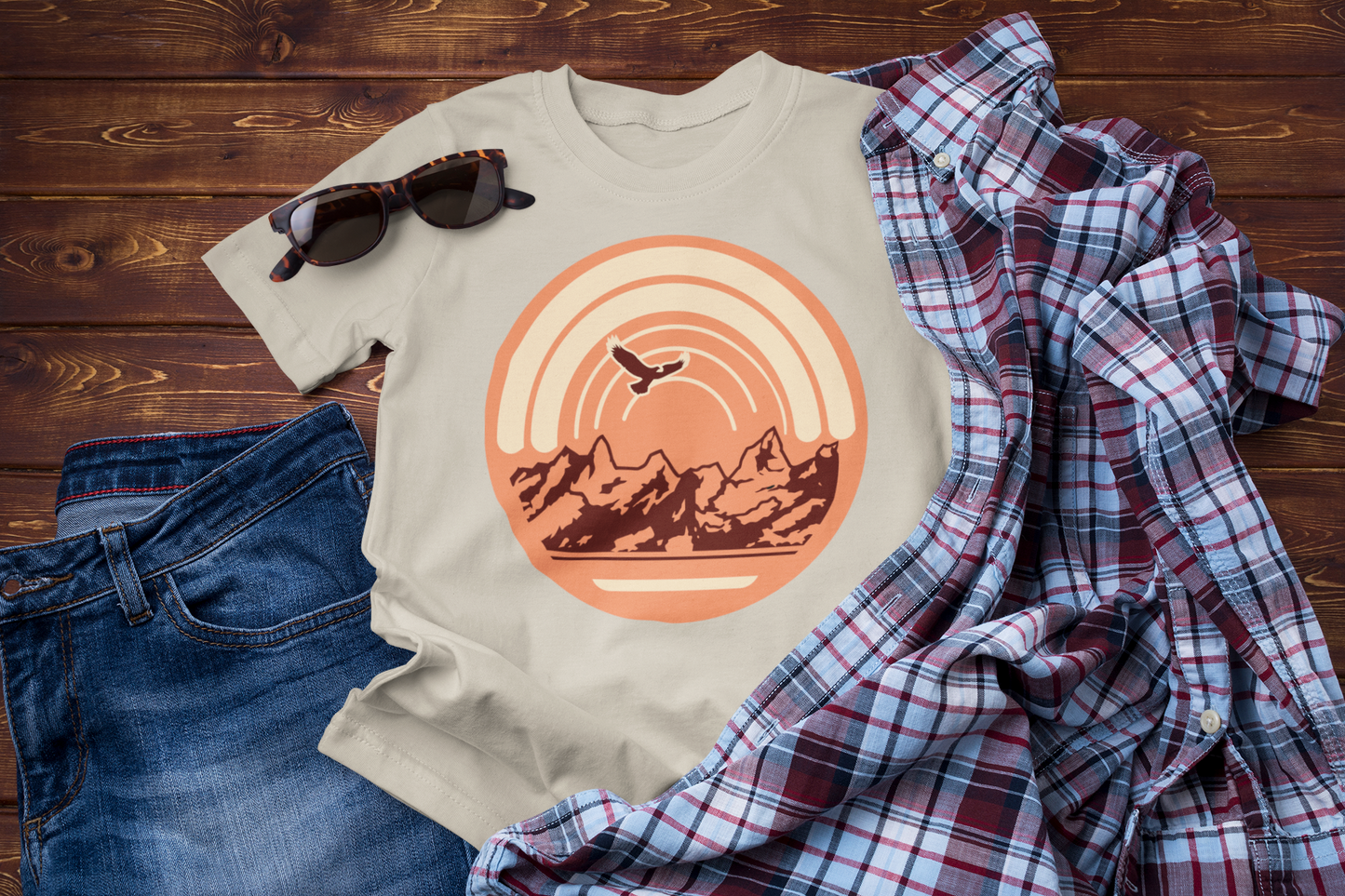 Mountain Sunset Eagle Graphic Tee – Adventure Travel Nature T-Shirt