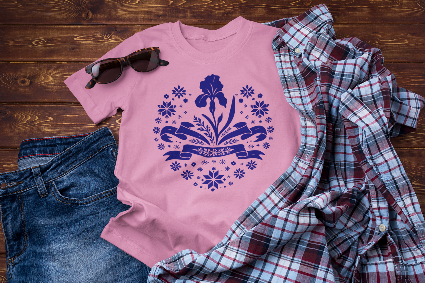Quiet Winter Bloom – Iris Folk Floral Graphic Tee