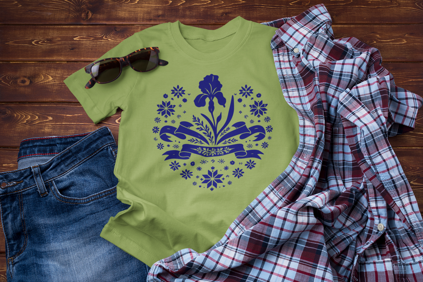 Quiet Winter Bloom – Iris Folk Floral Graphic Tee