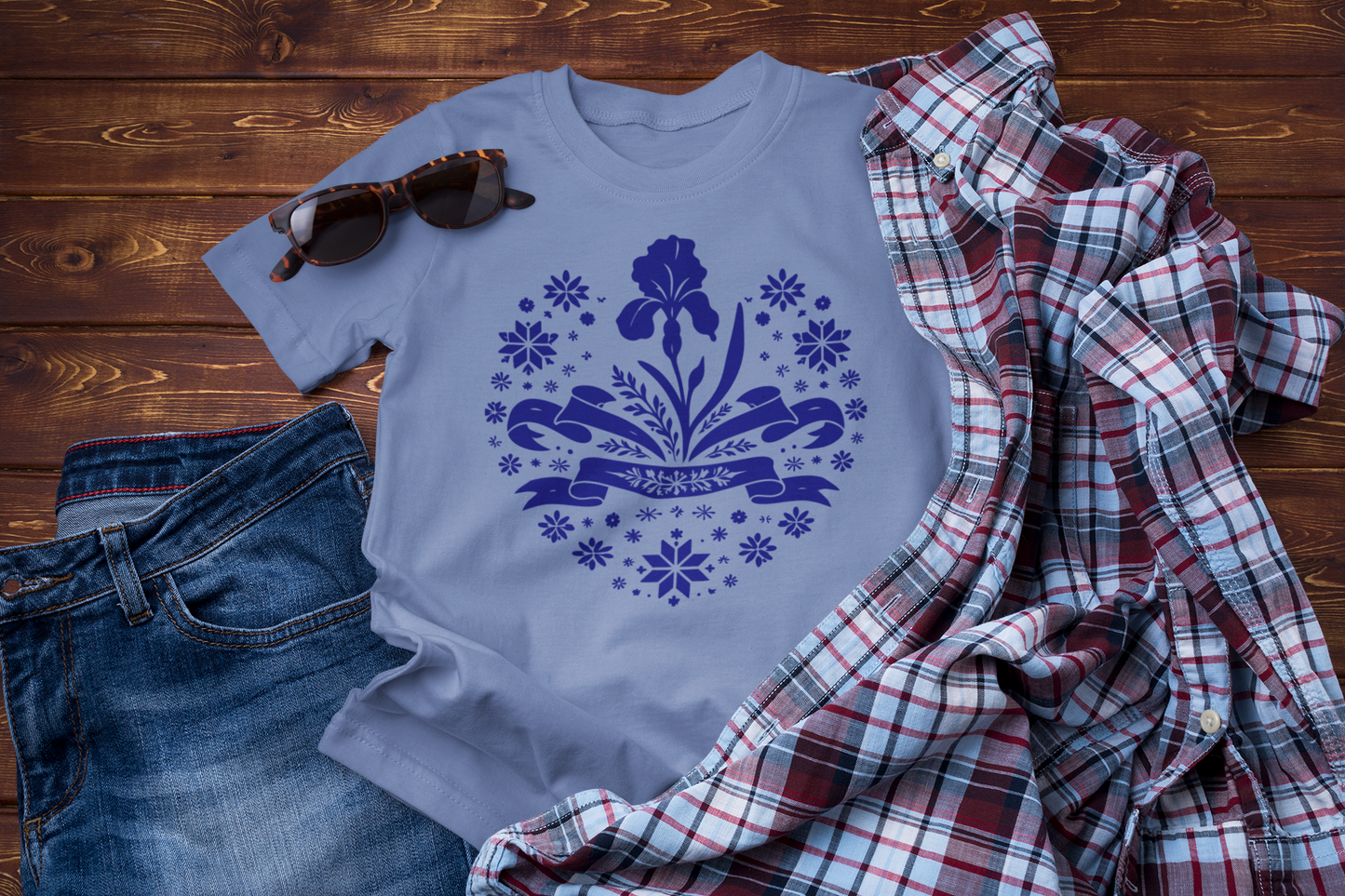 Quiet Winter Bloom – Iris Folk Floral Graphic Tee