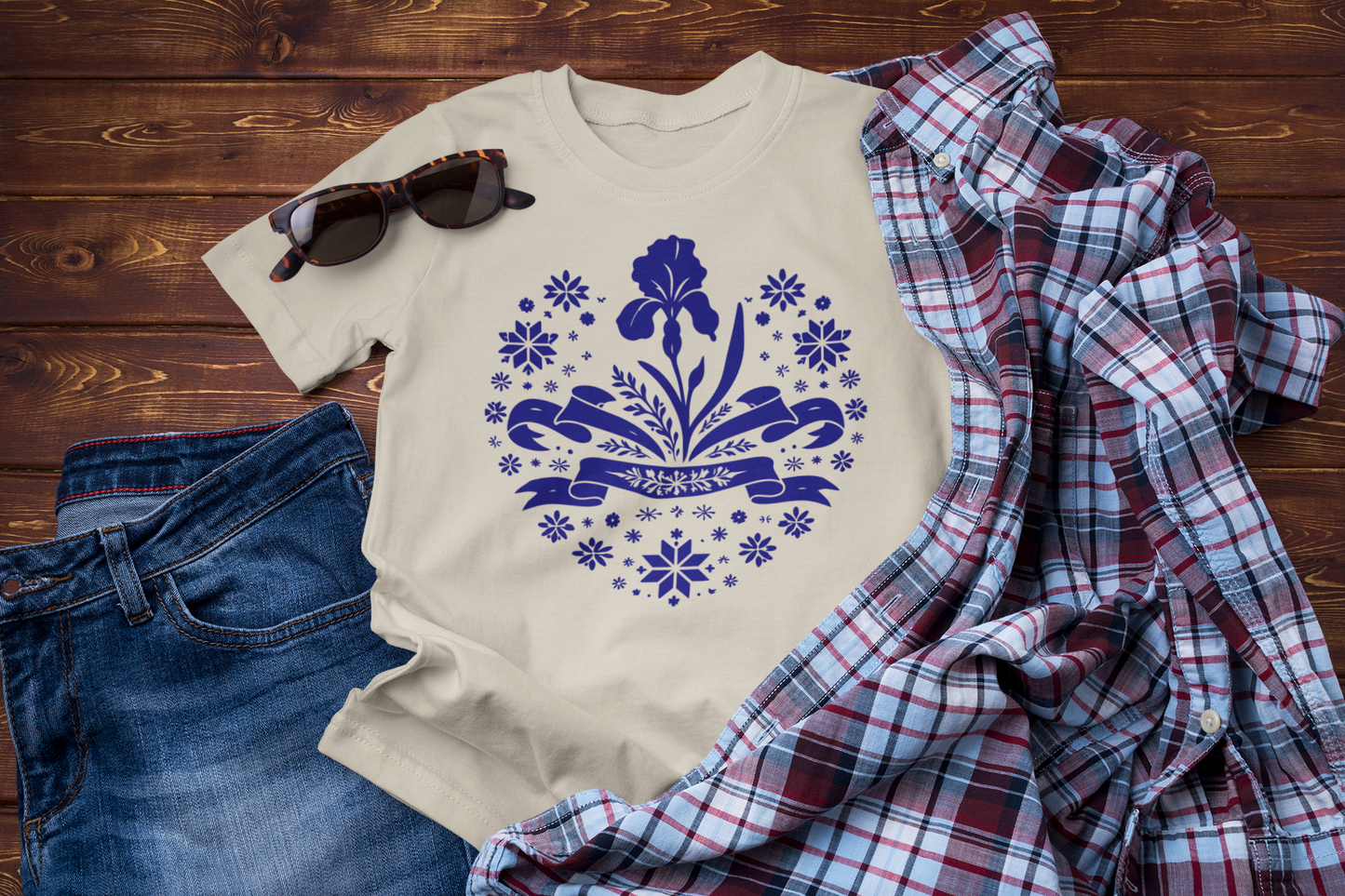 Quiet Winter Bloom – Iris Folk Floral Graphic Tee
