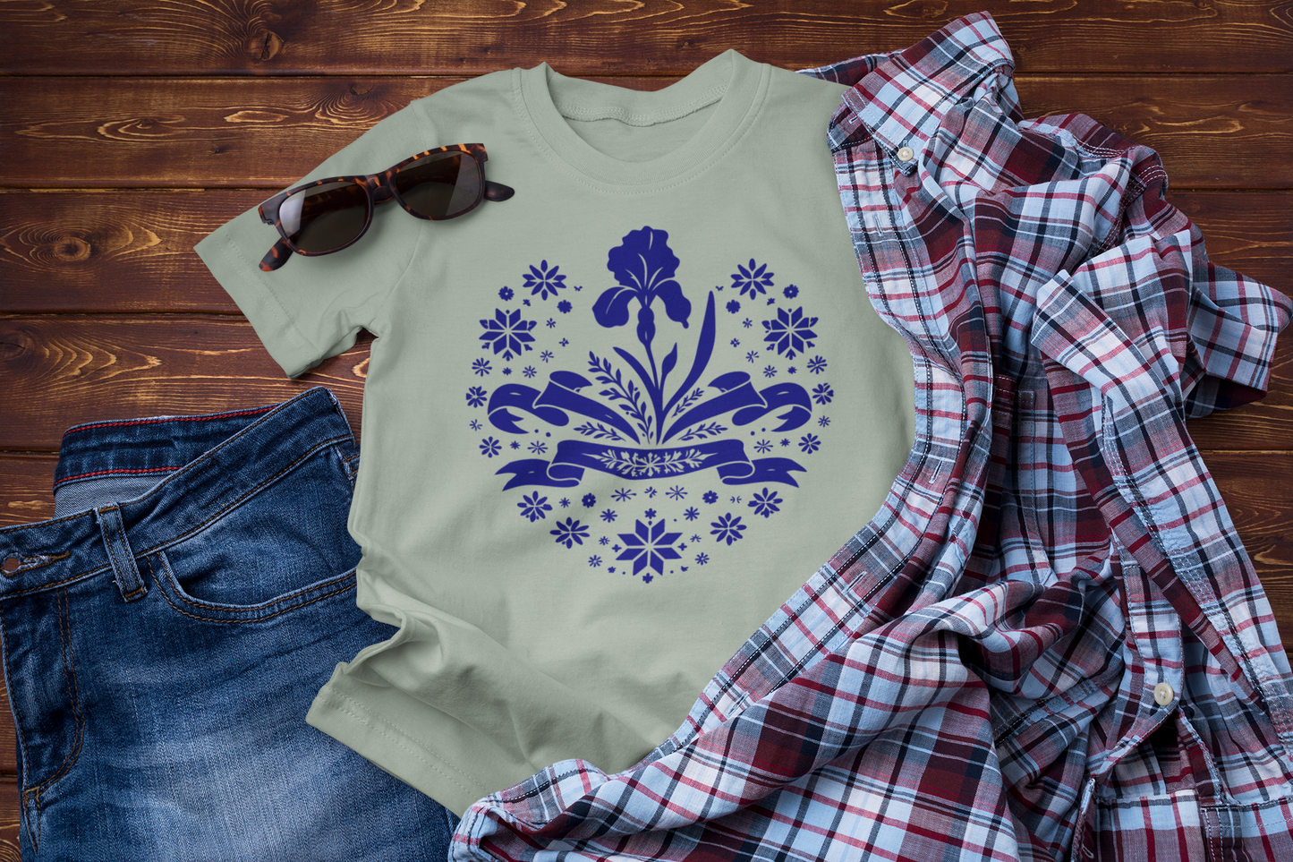 Quiet Winter Bloom – Iris Folk Floral Graphic Tee